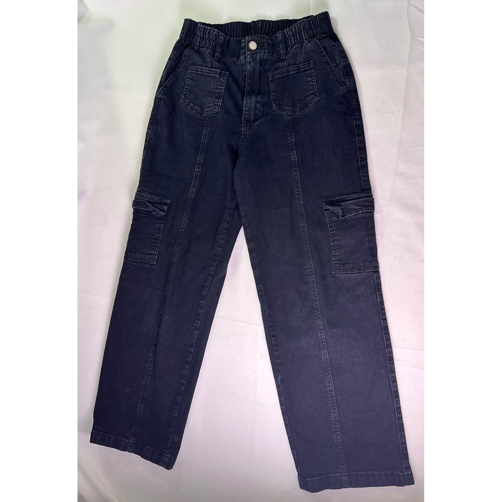 Wild Fable Womens High Rise Cargo Jeans Black Elastic Waist Straight Leg